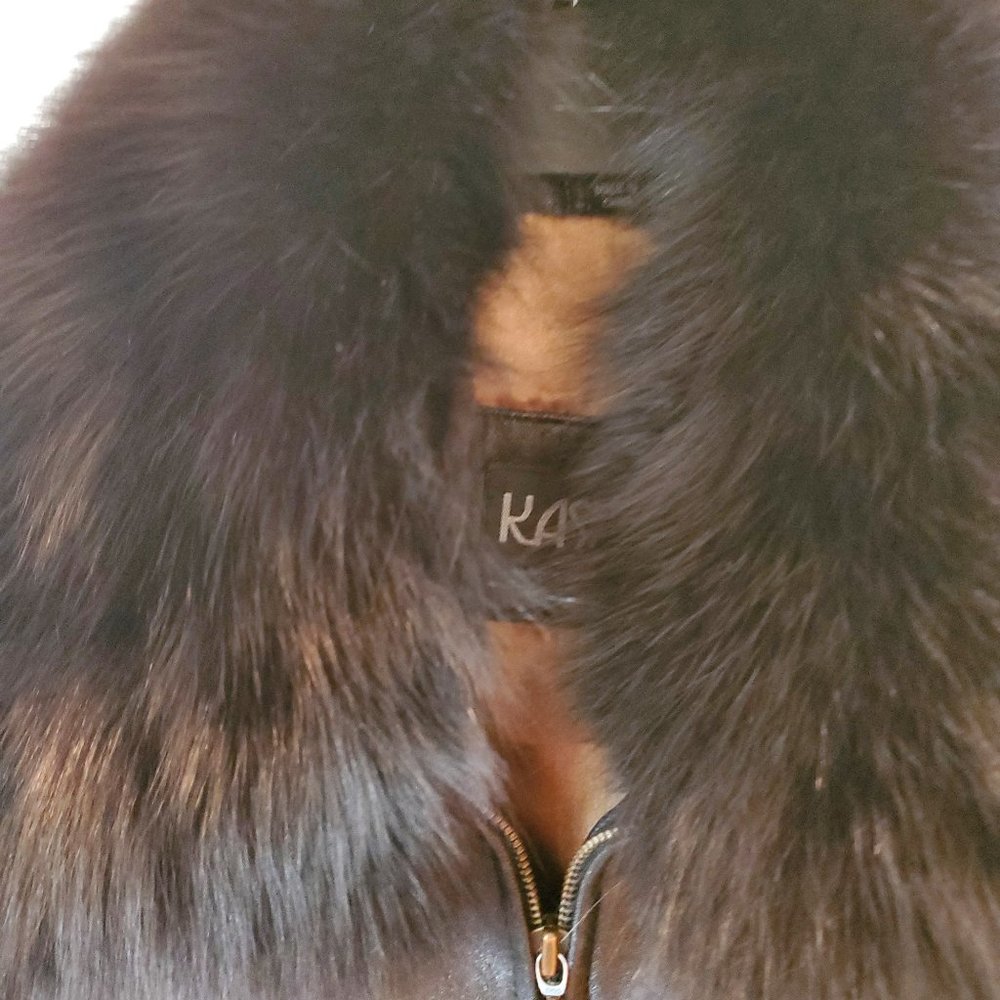 Kasper Black Calf Skin Leather Coat M - Picture 3 of 10